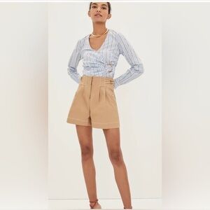 Veronica Beard Aero Blue Brick Multi Ozzie Striped Faux Wrap Top Size 2